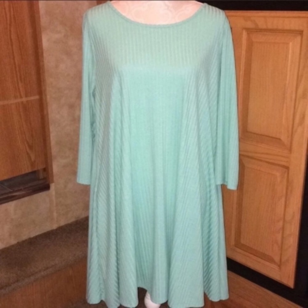 Green Ribbed Swing Dress 1X - Picture 6 of 7